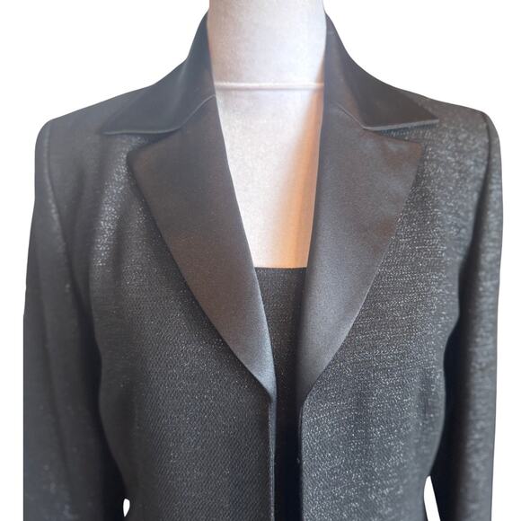Nipon Boutique Black Metallic Tuxedo Style 3 Piece Skirt Suit 6 Like New medium - Picture 1 of 10